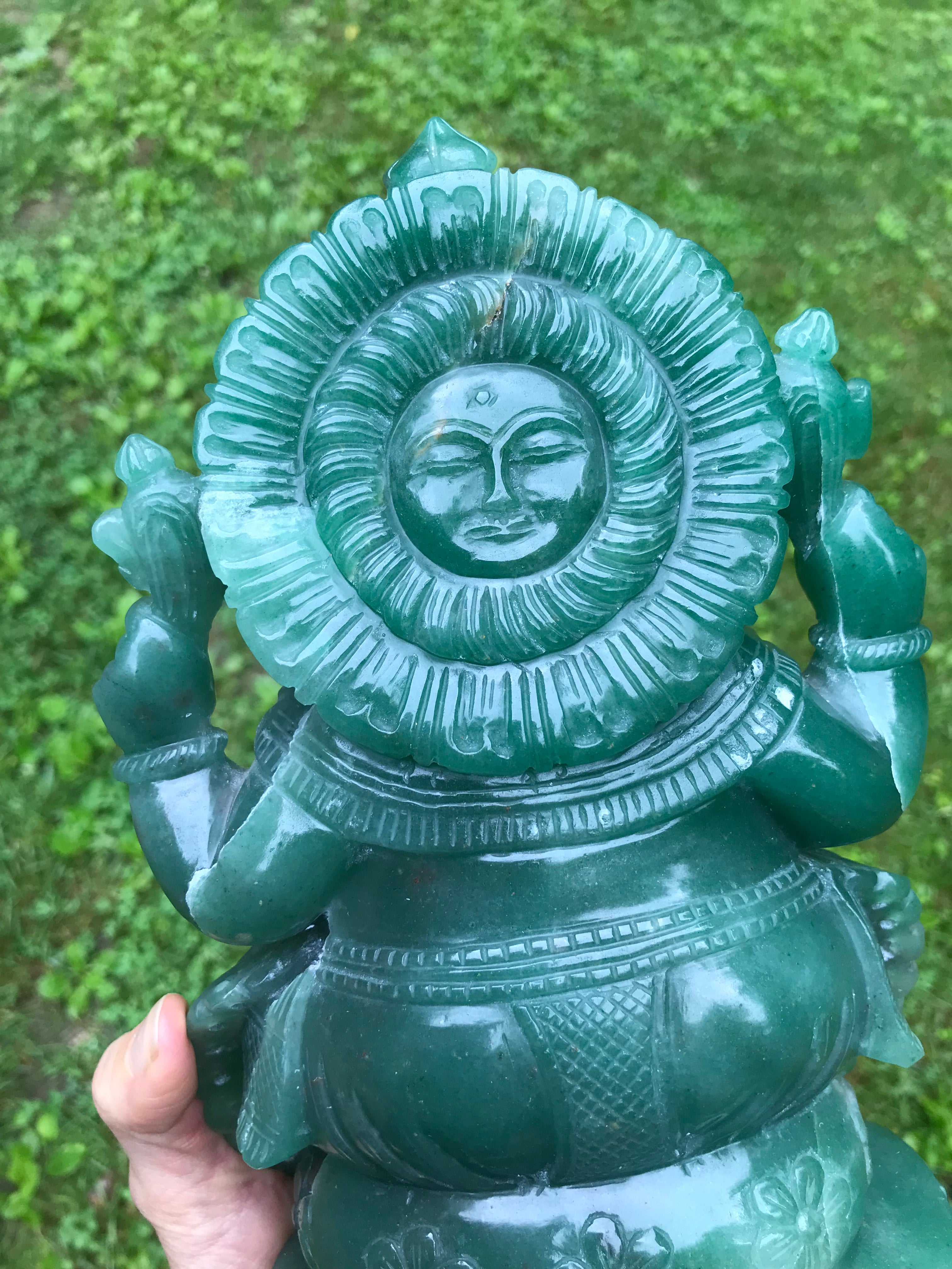 Green Onyx gemstone carving of Ganesh - Lapidary Art - Lord Ganesha Id